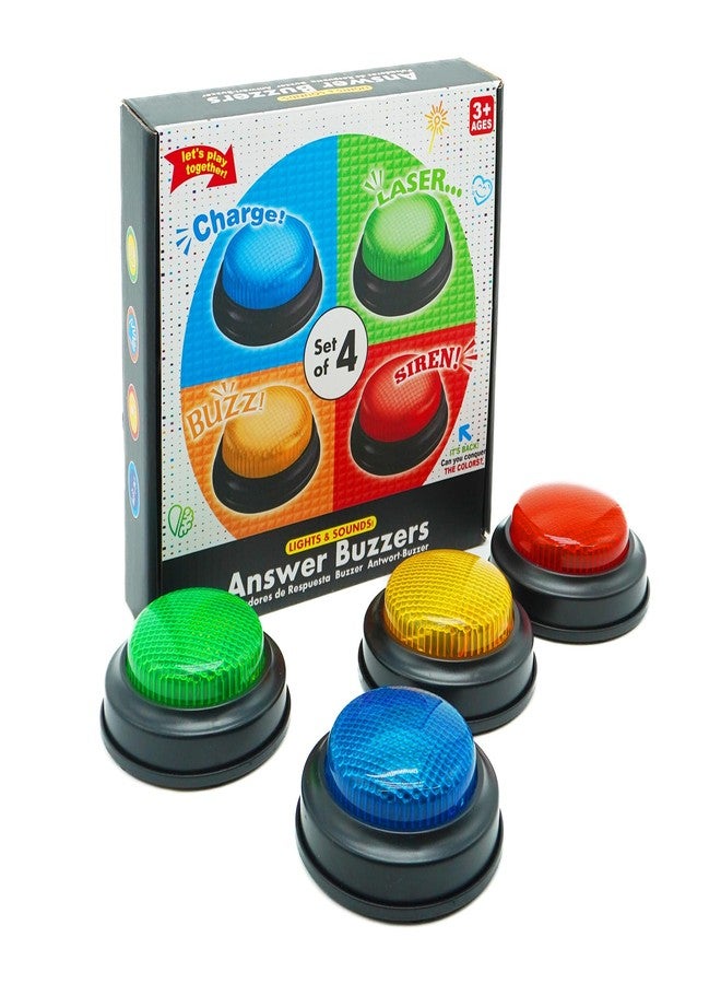 Gelabur Set of 4 Buzzers for Trivia Games, Answer Buzzers for Classroom, Family Feud Jeopardy Buzzer, Game Buzzers with Lights and Sound for Classroom, Game Show Buzzer Buttons - Image 1